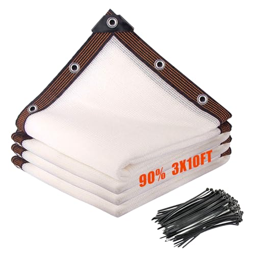 90% Fence Privacy Screen, 3x10FT Shade Cloth Outdoor, Balcony Privacy Screen, Decor Fence Covering Patio, Blockage High Density Mesh for Yard/Garden/Plants, with Cable Zip Ties-White - color: White, size: 3X10FT