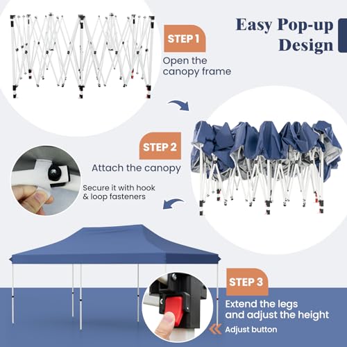 Tangkula 10x20 Ft Pop Up Canopy, Instant Setup Outdoor Tent with 6 Sand Bags, 12 Stakes & 6 Ropes, UPF 50+ Portable Canopy Tent with Carrying Bag for Camp, Beach, Patio (Blue) - color: Blue, size: 10x20 Ft