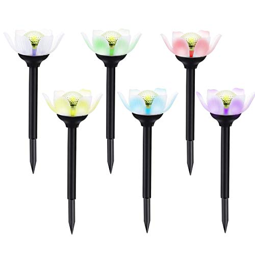 Kinna Solar Lotus Lights - 6 Pack Decorative Warm White & Multi-Color Changing LED Outdoor Garden Stake Lights for Lawn, Patio, Walkway & Backyard Decoration - color: White