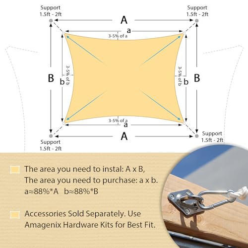 Amagenix Sun Shade Sail Rectangle 10'X16' Sand UV Block Breathable Canopy for Patio Garden Backyard Deck Outdoor, Custom