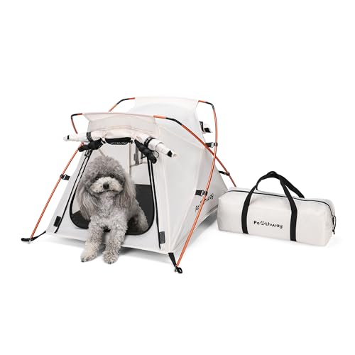 Dog Tent Cat Tent with Aluminum Poles and Camping Mat, Outdoor Waterproof Pet Tent with Zippered Mesh Door, Dog House, Cat House, Pet Playpen, Portable and Collapsible (White, Small) - color: White