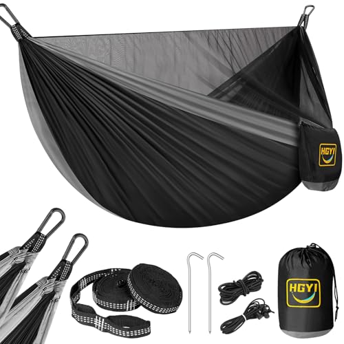 Camping Hammock Mosquito Net,Double & Single Portable Hammocks Hammocks with 2 Tree Straps,Hammock Tent for Travel Camping,Camping Accessories for Indoor Outdoor Hiking Backpacking Backyard Beach - color: Black&grey, size: Large
