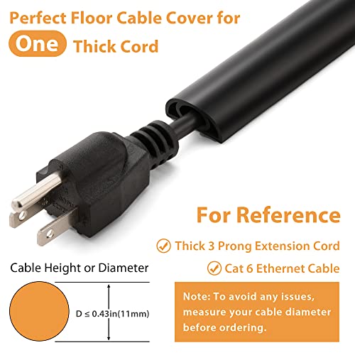 5ft Cord Cover Floor for Extension Cords, Floor Cable Cover, Self-adhesive Wire Cover to Protect Cables & Prevent Tripping, PVC Cord Hider Floor Cord Protector, Internal Channel Diameter: 0.39", Black - color: Black, size: W1'' x L5'