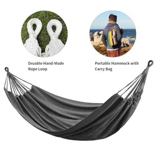 CHULIM Brazilian Double Hammock with Tree Straps,Extra Large 94x63IN,2 Persons Hammock for Backyard Patio Outdoor and Indoor,450lbs Weight Capacity,Soft Woven Cotton Fabric - Dark Grey - color: Dark Grey