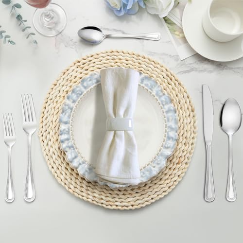 24 PCS Spoons and Forks Set, Food Grade Stainless Steel with Pearl Dot Design Handle Silverware Set, Mirror Polished Dishwasher Safe, Silverware Forks and Spoons for Home or Restaurant - color: Metallic Silver