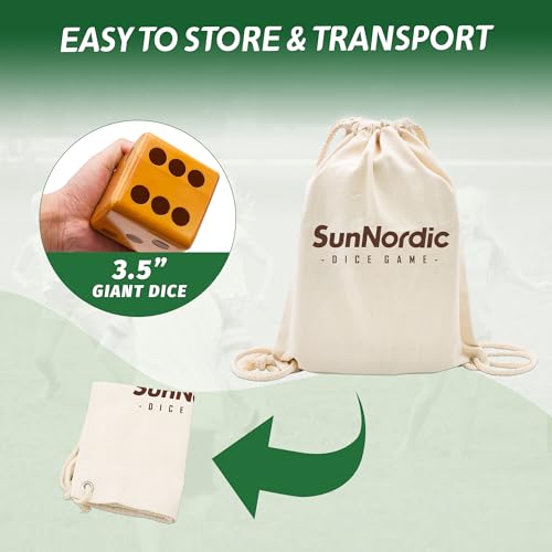 SunNordic Giant Dice Yard Game – 6 Large Wooden Outdoor Dice Set with Scoreboard & Portable Collapsible Bucket – Classic Backyard Lawn Game for Adults, Kids & Family