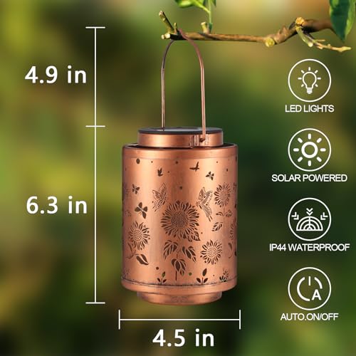 Tepaken Solar Outdoor Lanterns, Butterflies Garden Decor LED Light Hanging Waterproof Metal Lanterns for Patio, Pathway, Yard - style: Style_ Butterflies