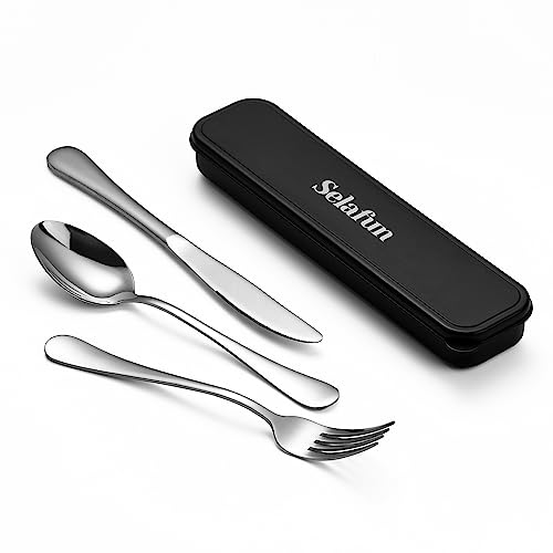 4-Piece Travel Set with Case - Portable Silverware Utensils - Stainless Steel Reusable Flatware - Cutlery Set for Camping, Picnic, Hiking, Office - Dishwasher Safe - color: Silver, size: 8 inch