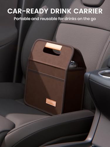 Fluxynara 2-Cup Reusable Felt Drink Carrier with Handle and Adjustable Shoulder Strap, Drink Holder for Car, Multi-Cup Drink Carrier Bag for Delivery, Travel, Picnics (Coffee Brown) - color: Coffee Brown, size: 2 Cups