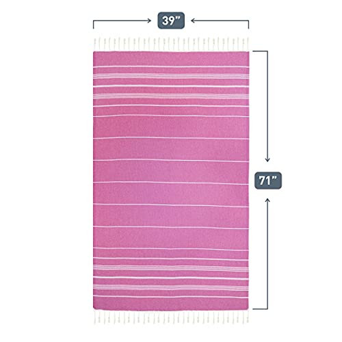 HAVLULAND Fuchsia Oversized 39x71cm Turkish Cotton Beach Towel - Quick Dry, Lightweight, Sand Free, Ideal for Beach, Pool, Spa, Gym, Yoga, Travel, Camping, Picnic - color: Fuchsia