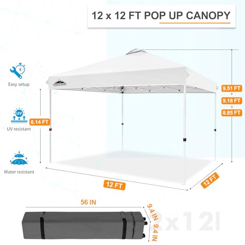 EAGLE PEAK Pop Up Canopy Tent with Wheeled Carry Bag, 8 Stakes, 4 Ropes, 4 Weight Bags, Easy Set Up Tent Canopy, 12x12 ft, 144sqft of Shade, White - color: White, size: 12x12