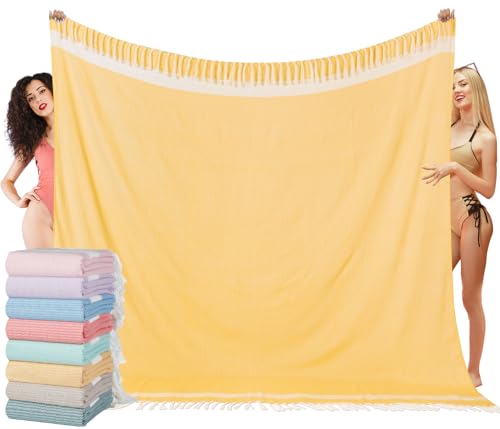 Vikumond Oversized Turkish Beach Towel Blanket XXL Cotton Sandproof Towels Boho Woven Extra Large Big Sand Free Giant Throw Blankets Huge Quilt XL Picnic Camping Necessities Cloud for Adult Gifts - color: Cten Yellow, size: XXXL(88x82 IN,224x208 CM)