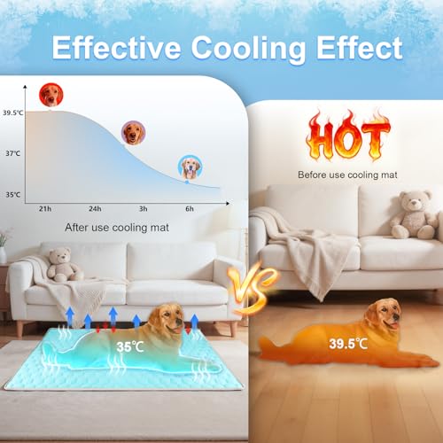 Vivifying Cooling Blanket for Dogs, Q-MAX>0.5 Reversible Ice Silk Dog Cooling Mat with Soft Plush Backing, Summer Pet Blanket Throw for Couch Bed Crate Floor Travel, 40 x 60 Inch (Blue&Grey) - size: L(40"x60")