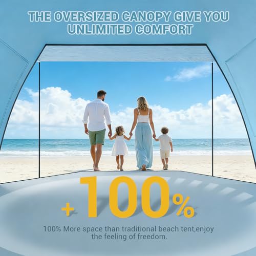 Elegear CumbreX™ Beach Tent Sun Shelter with Canopy, 4-5 Person Pop Up Beach Tent, Easy Setup UPF 50+ UV Protection Portable Lightweight Double Silver Coating Beach Cabana Sun Shade Shelter - Sky Blue - color: Sky Blue, size: 4-5 Person