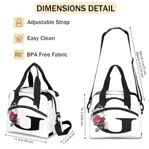Letter G Insulated Lunch Bag for Women Men Reusable Waterproof Lunch Box Cooler Tote Bag One shoulder portable meal bag Portable Adult Lunchbox for Work Picnic Hiking Beach - color: Letter G