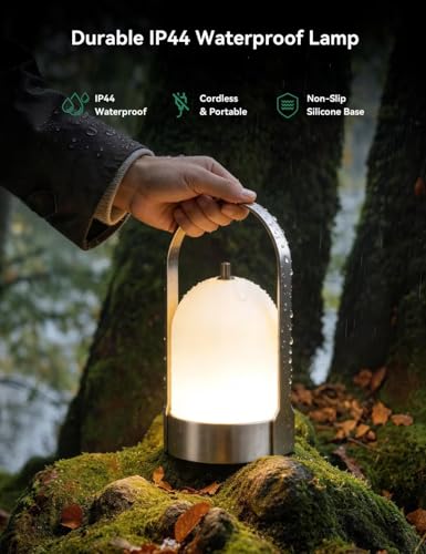 Tubicen Portable LED Outdoor Table Lamp Waterproof, 4000mAh Battery Operated Cordless Table Lamp Rechargeable, 4-Way Touch Dimmable Portable Patio Outdoor Table Lanterns for Patio Dinner Camping - color: Nickel/Waterproof
