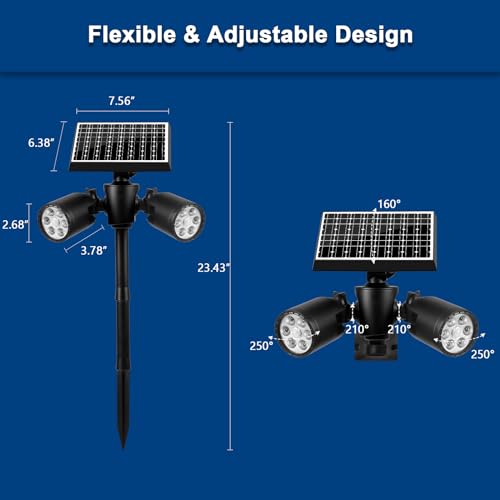 EMANER Outside Motion Solar Lights, 5000mAh Auto Detect On/Off or Always On Security Light, Solar Spotlights Wall Mount, Dusk to Dawn Solar Powered Floodlights with Stake for Lawn Landscape, 2Pack