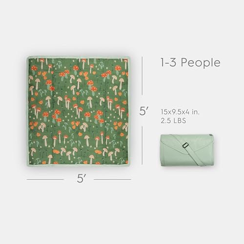 Little Unicorn 5'x5' Outdoor Family Picnic & Beach Blanket | Durable & Water-Resistant Fabric | Compact Fold & Easily Wipes Clean | Zipper Pocket (Woodland Mushroom) - color: Woodland Mushroom, size: 5 x 5
