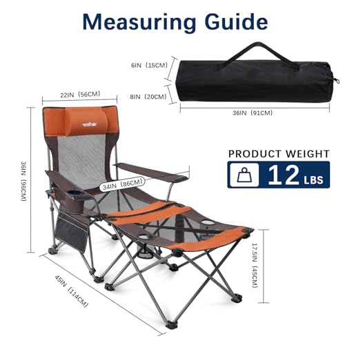 apollo walker Reclining Beach Chair, Adjustable 90-135° Backrest Camping Lounge Chairs for Adults, Folding Chair with Foot Rest & Detachable Pillow - Upgraded 8-Leg, Orange - color: Orange, style: 8-Leg