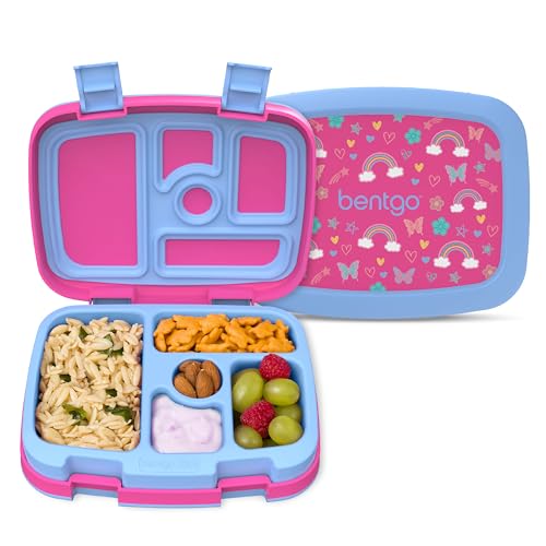 Bentgo Kids Prints Leak-Proof, 5-Compartment Bento-Style Kids Lunch Box - Ideal Portion Sizes for Ages 3-7, Durable, Drop-Proof, Dishwasher Safe, & PFAS & BPA-Free Materials (Rainbows & Butterflies) - color: Rainbows and Butterflies