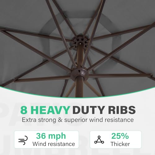 JEAREY 9 FT Patio Umbrella Outdoor, Table Umbrellas Market Umbrella w/Push Button Tilt/Crank, 8 Sturdy Ribs(Gray) - color: Gray