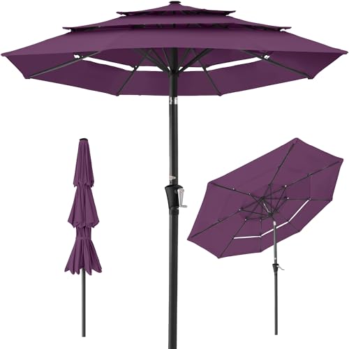 Best Choice Products 10ft 3-Tier Market Patio Umbrella, Outdoor Sun Shade with Tilt, Crank Lift, 8 Ribs for Backyard, Deck, Poolside - color: Amethyst Purple
