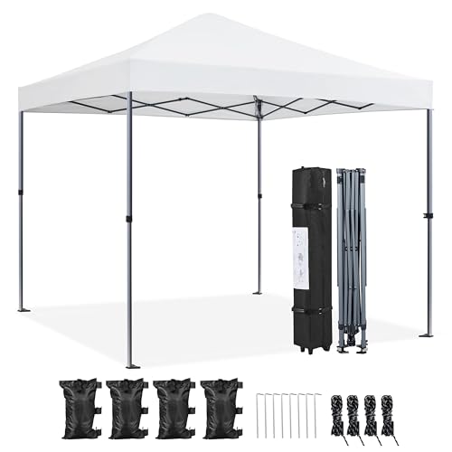 Yaheetech 8x8 Pop Up Canopy Easy Set-up Tent, Portable Outdoor Canopy Instant Tent, Commercial Gazebo with Wheeled Carry Bag & 4 Sandbags for Home, Party & Outdoor Activities, White - color: White, size: 8x8