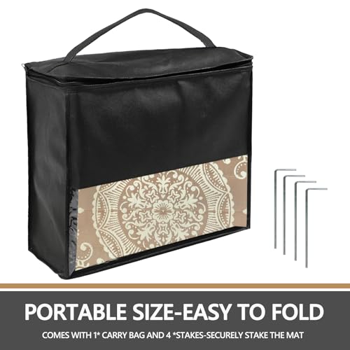 Capslpad Outdoor Rug 9x12 Patio Waterproof Boho Floral Plastic Straw Rug Large Foldable Vintage Outside Carpet with Carry Bag for RV Backyard Balcony Bench Picnic Porch, Beige - color: Light Beige, size: 9' x 12' (Rectangular)
