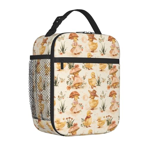 Reusable Vintage Dressed-Up Duck Lunch Box for Kids Girls Boys Women Adult, Insulated Animal Lunch Bag,Polyester Cooler Cute Handbags Case for School Picnic Work Travel Beach or Hiking - color: Duck 06