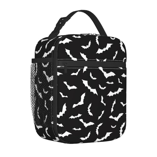 Halloween Cool Black Bat Goth Insulated Lunch Bag Portable Reusable Zipper Lunch Box For Men Women Work Picnic Travel Camping - color: Black15