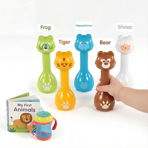 Mini Toddler Bowling Set Ages 1-5, Cute Animal Pins for First Birthday, Lightweight Indoor Montessori-Inspired Game with 10 Plastic Pins & 2 Balls, Boys Girls Toddler Gift
