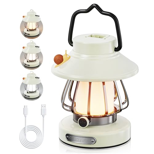 HOMY Snail Camping Lantern for Kids USB Rechargeable, 3 Color Dimmable LED Light, Portable Outdoor Indoor Night Light for Toddlers, Tent, Bedroom & Power Outages (Milk White) - color: White