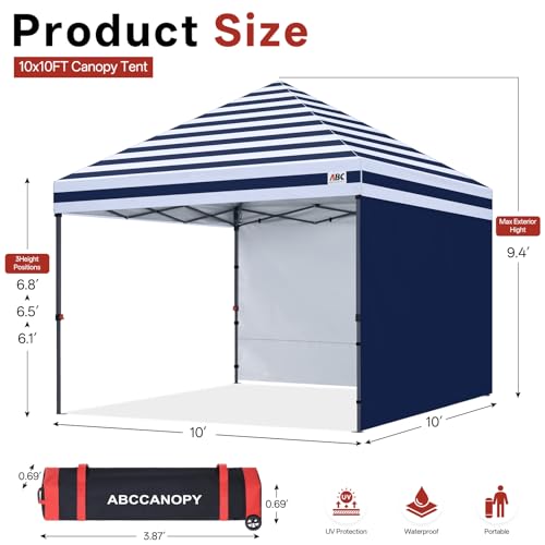 ABCCANOPY Easy Pop up Canopy Tent with 2 Sidewalls for Outdoor Sun Blocking or Rain Protection,10x10, Navy Blue Stripes - color: Navy Blue Stripes, size: 10x10
