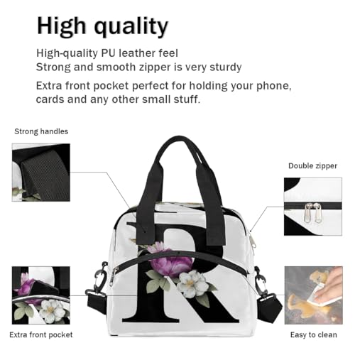 Letter R Insulated Lunch Bag for Women Men Reusable Waterproof Lunch Box Cooler Tote Bag One shoulder portable meal bag Portable Adult Lunchbox for Work Picnic Hiking Beach - color: Letter R