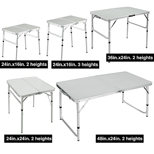 REDCAMP Small Camping Table 2 Foot, Portable Aluminum Frame Folding Table Adjustable Height Lightweight for Picnic Beach Outdoor Indoor, White 24 x 16 inch (3 Heights) - size: 2-Feet (3 heights 10"/19"/26")