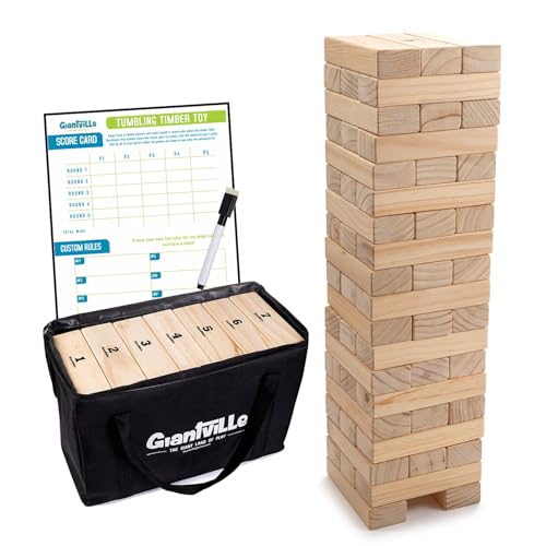 Giantville Giant Tumbling Timber Toy - STEAM-Credited Premium Pine Wood Blocks Tower - Indoor/Outdoor Yard Game for Kids & Adults - 56 Pieces + Carry Bag - Grows to Over 4 Feet - size: X-Large