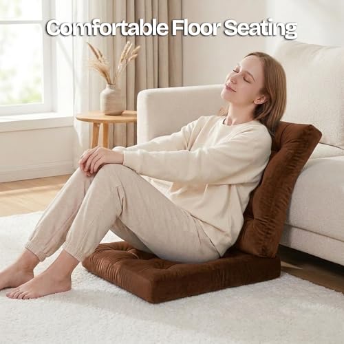 Meditation Cushion Set of 2, Floor Cushions for Adults, Velvet Floor Pillows for Sitting, Tufted Seat Cushions for Yoga, Living Room, Bedroom & Reading Nook, Machine Washable, 22 x 22 Inch, Brown - color: Brown, size: 2pack