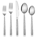 E-far 20-Piece Hammered Silverware Set, Stainless Steel Square Flatware Set Service for 4, Tableware Cutlery Set Includes Forks Spoons Knives, Modern Design & Mirror Finish - Dishwasher Safe - size: 20-Piece for 4