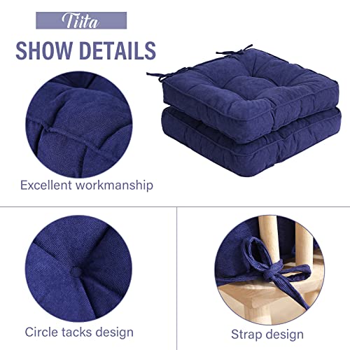 Furlide Chair Cushion with Ties 18 x 18 Inch Indoor Outdoor Cushions for Dining Chairs Set of 2, Square (Navy Blue, 18 x 18 Inch) - color: Navy Blue