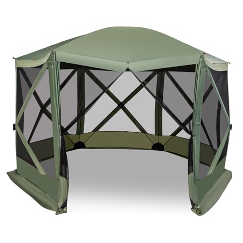 Tangkula 11.5x11.5 Ft Pop Up Gazebo with Netting, Portable Screen Tent with 6 Sided Mesh Walls, 2 Sunshade Cloths, Outdoor Instant Canopy Shelter with Carry Bag for Camping, Lawn, Backyard - color: Green, size: 11.5x11.5 Ft