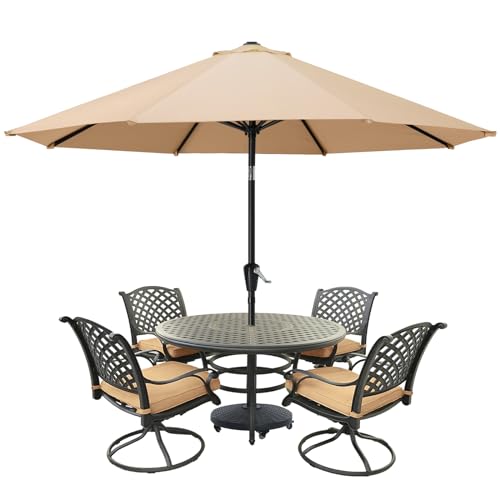MASTERCANOPY 9FT Patio Umbrella with Push Button Tilt and Crank, Outdoor Market Umbrella with 8 Sturdy Ribs, UV Protection & Waterproof for Garden, Deck, Backyard, Pool (Khaki) - color: khaki, size: 9FT