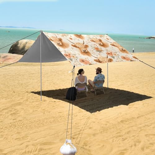ALAZA Cattle Flower Pattern Beach Tent Sun Shelter Portable Canopy Sunshade for Outdoor, Camping, Picnics, Backyard Fun, 10x9 ft