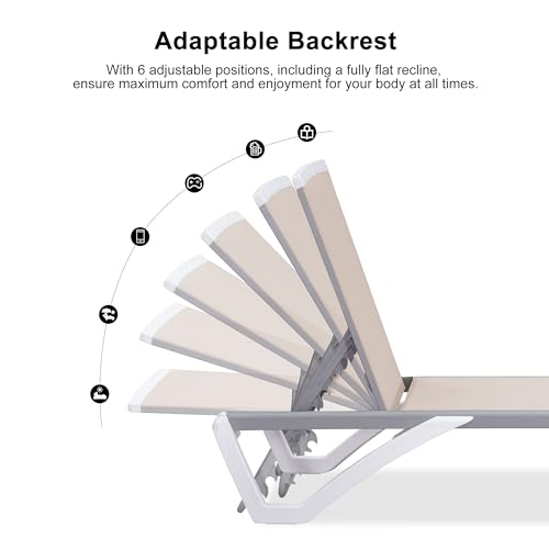 PURPLE LEAF Patio Chaise Lounge Chair Set Outside Aluminum Plastic Stackable Tanning Chairs with Side Table for Pool Sunbathing Beach Deck Outdoor Lounger, Khaki - color: Khaki, style: 1 chair + 1 table