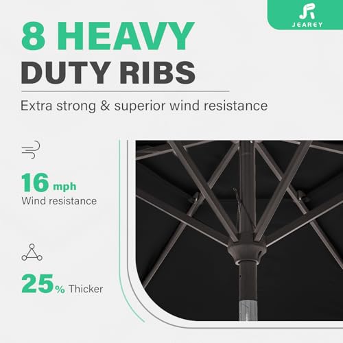 JEAREY 9' 2-Tiers Patio Umbrellas Outdoor Table Market Umbrella w/Push Button Tilt/Crank, 8 Sturdy Ribs, UV Protection Waterproof Sunproof(Black) - color: Black