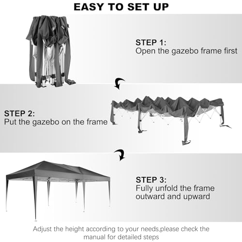 COBIZI 10x20 Pop Up Canopy Tent Party Tents for Parties Weddings Backyard Waterproof Outdoor Commercial Instant Canopy Event Tent with Stakes, Ropes,Sandbags, Gray - color: Gray, size: 10x20FT without sidewall