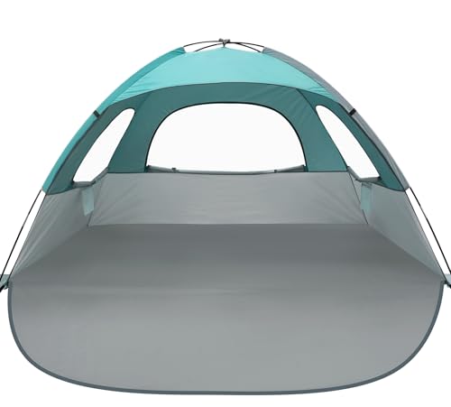 WhiteFang Beach Tent Anti-UV Portable Sun Shade Shelter for 3/4/6/8 Person, Extendable Floor with 3 Ventilating Mesh Windows Plus Carrying Bag, Stakes and Guy Lines - color: Mint Beige, size: 3 Person