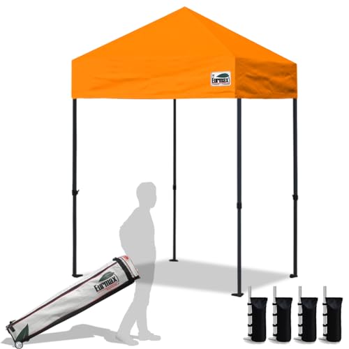 Eurmax USA 5x5ft Pop Up Canopy, Commercial Instant Tent for Outdoor Events, Patented No-Tip Rolling Storage Bag with 4 Sandbags, UV & Water Resistant, Heavy Duty Portable Shelter Gazebo,Orange - color: Orange, size: 5x5