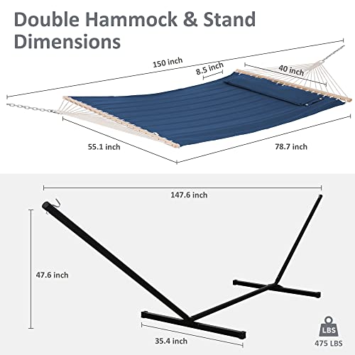 SUNCREAT Extra Large Hammocks for Outside, Heavy Duty Hammocks with Stands Included, Navy - color: Navy, size: 12 ft Stand