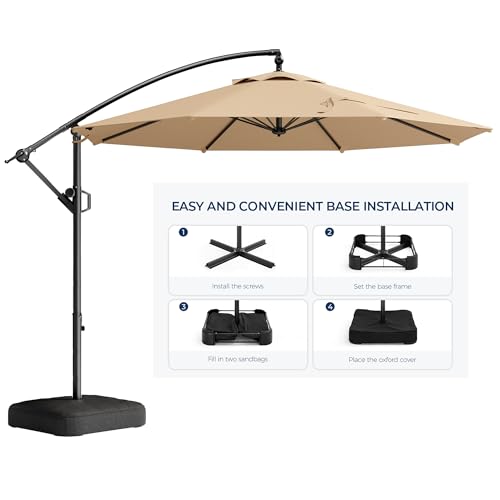 HOMSHADE 10ft Patio Umbrella with Base Included, 8-Year-Non-Fading Cantilever Umbrella with Solution-Dyed Acrylic Fabric, UPF50+ UV Protection with Easy Tilt and Crank for Pool Deck and Garden(Buff) - color: Buff