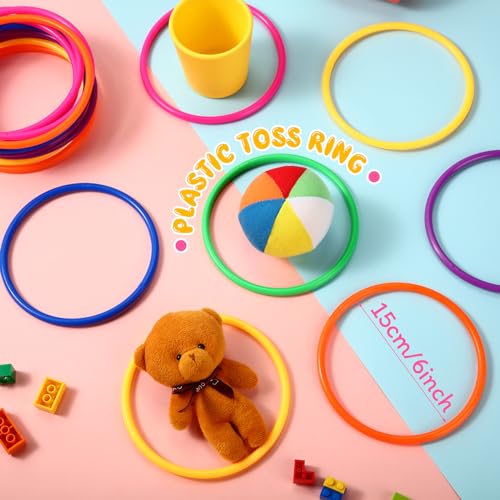 Foilswirl 48 Pcs Multicolor Plastic Rings for Ring Toss Game Carnival Outdoor Game for Kids Activity Games Speed Agility Practice Carnival Party - size: 6 Inch